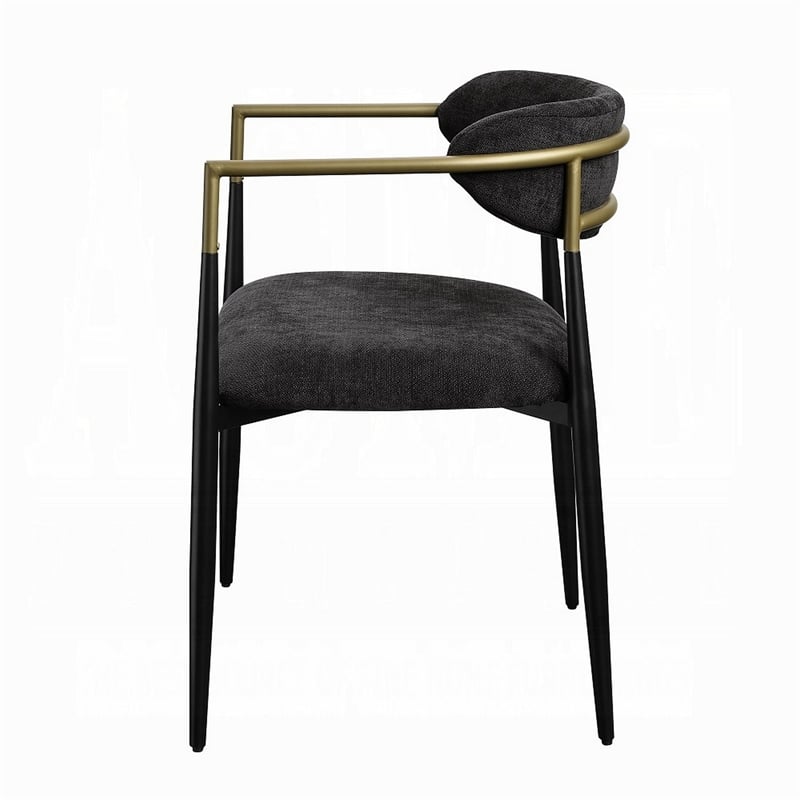 Pemberly Row Set of 2 Dining Side Chairs w/ Padded Seat & Gold Accents in Black