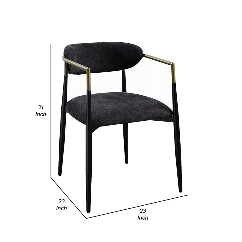 Pemberly Row Set of 2 Dining Side Chairs w/ Padded Seat & Gold Accents in Black
