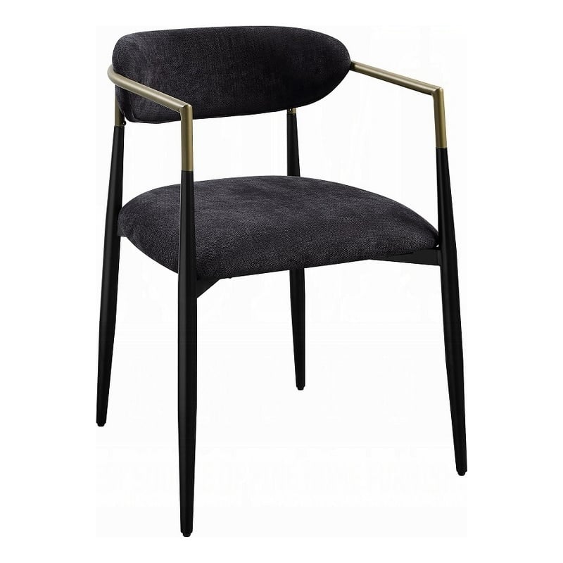 Pemberly Row Set of 2 Dining Side Chairs w/ Padded Seat & Gold Accents in Black