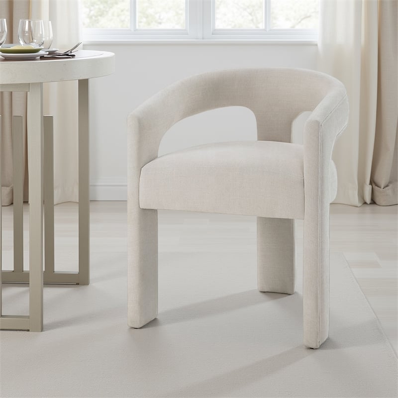 Pemberly Row Set of 2 Side Dining Chairs with Rounded Back in White Chenille
