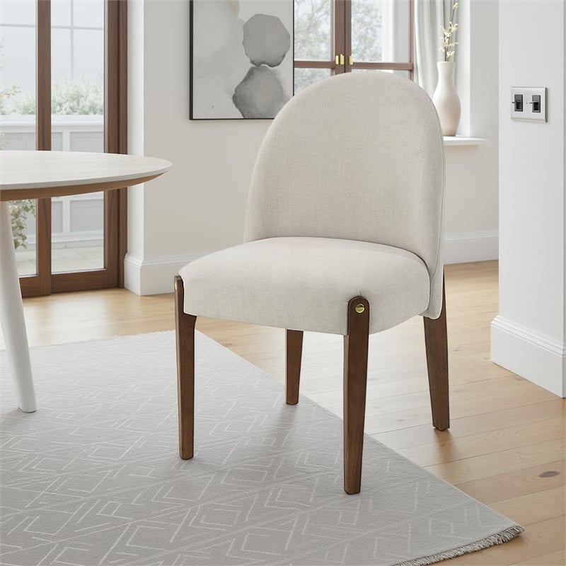 Pemberly Row Set of 2 Side Dining Chairs with Curved Back in White and Oak Brown
