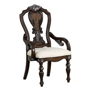 Pemberly Row Set of 2 Carved Dining Armchairs with Ornate Corbels in Dark Brown