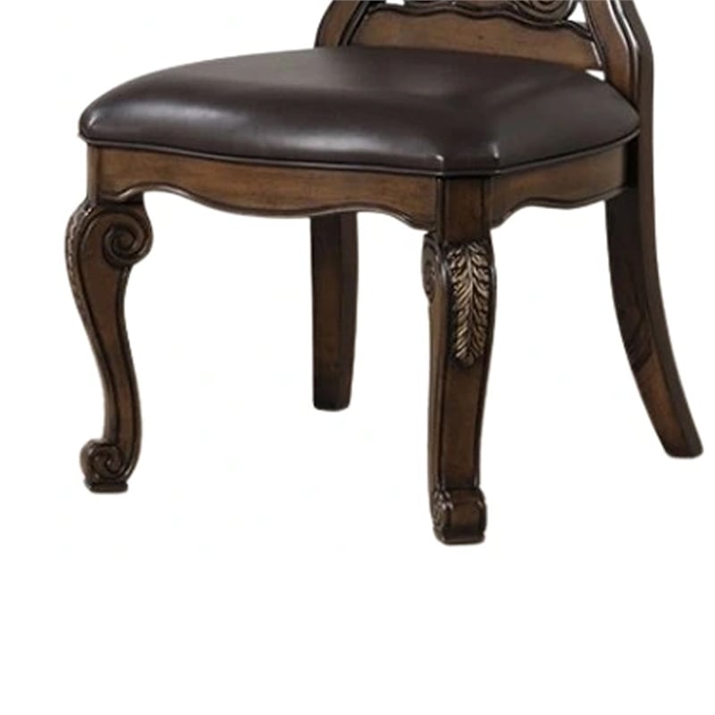 Pemberly Row Set of 2 Carved Side Chairs w/ Gold Tip Crown Detail in Dark Brown