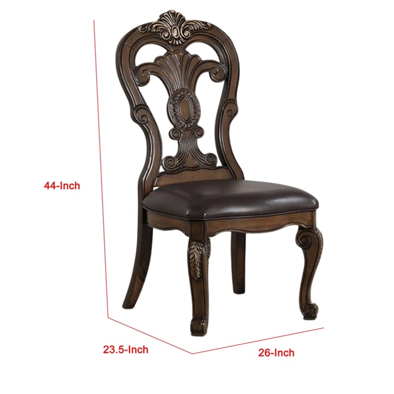 Pemberly Row Set of 2 Carved Side Chairs w/ Gold Tip Crown Detail in Dark Brown