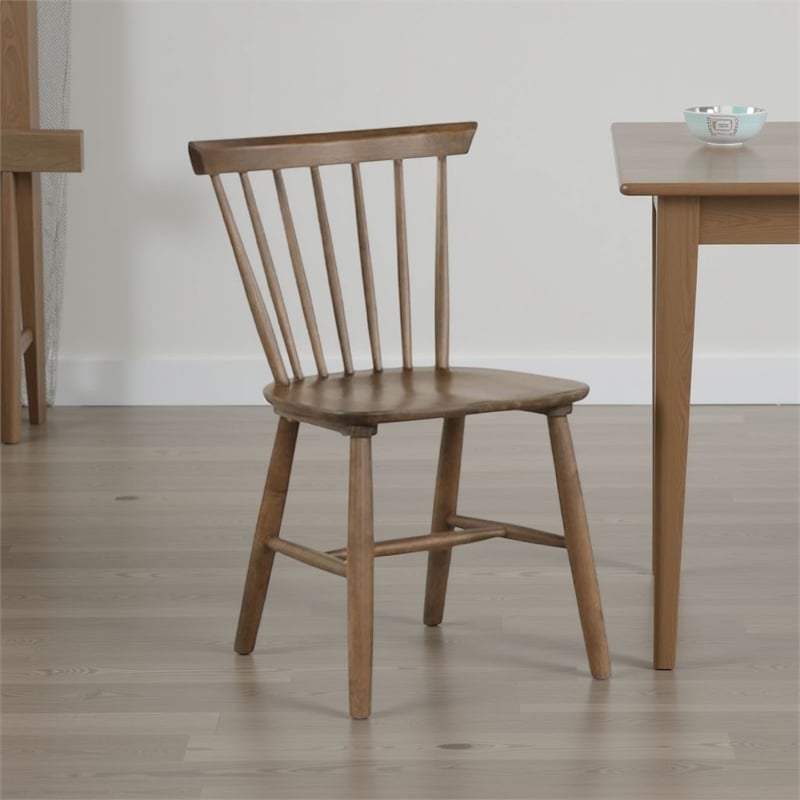 Pemberly Row Set of 2 Spindle Back Side Chairs with Molded Seat in Walnut Brown