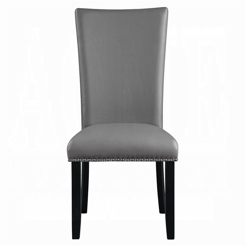 Pemberly Row Set of 2 Side Chairs w/ Gray Faux Leather & Nailhead Trim in Black