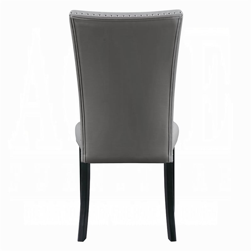 Pemberly Row Set of 2 Side Chairs w/ Gray Faux Leather & Nailhead Trim in Black
