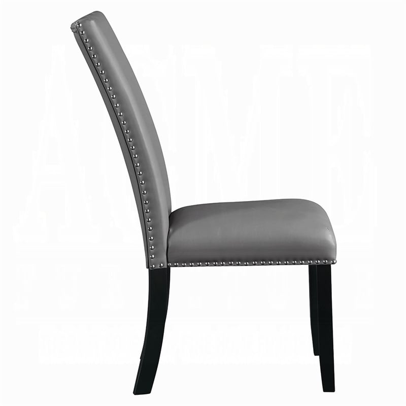 Pemberly Row Set of 2 Side Chairs w/ Gray Faux Leather & Nailhead Trim in Black