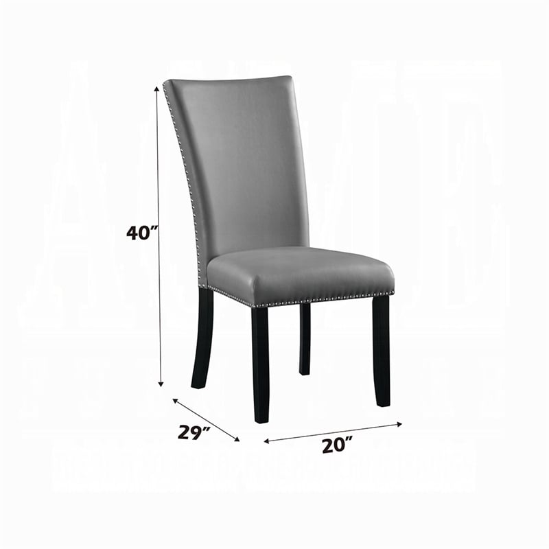Pemberly Row Set of 2 Side Chairs w/ Gray Faux Leather & Nailhead Trim in Black