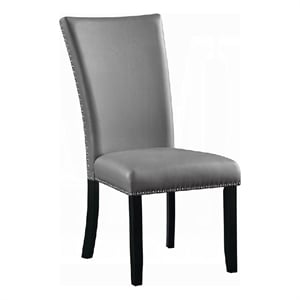 Pemberly Row Set of 2 Side Chairs w/ Gray Faux Leather & Nailhead Trim in Black
