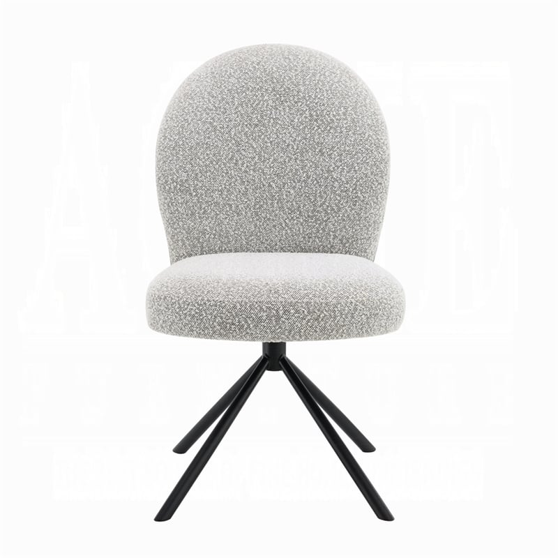 Pemberly Row Set of 2 Swivel Side Chairs with Gray Boucle & Metal Base in Black