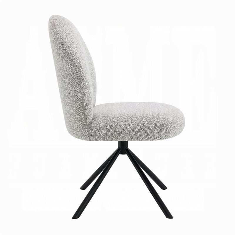 Pemberly Row Set of 2 Swivel Side Chairs with Gray Boucle & Metal Base in Black