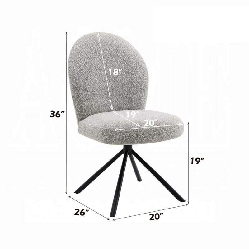 Pemberly Row Set of 2 Swivel Side Chairs with Gray Boucle & Metal Base in Black