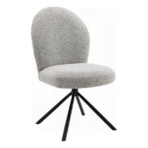 Pemberly Row Set of 2 Swivel Side Chairs with Gray Boucle & Metal Base in Black