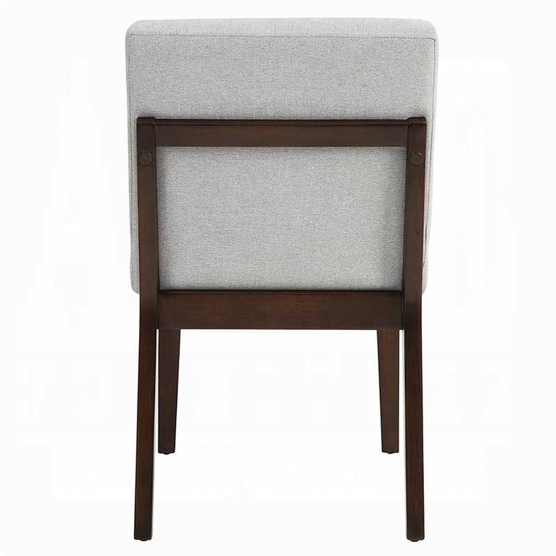 Pemberly Row 2Pc Side Chairs with Gray Linen Upholstery & Foam Cushion in Brown