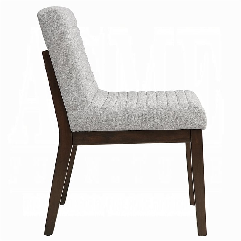 Pemberly Row 2Pc Side Chairs with Gray Linen Upholstery & Foam Cushion in Brown