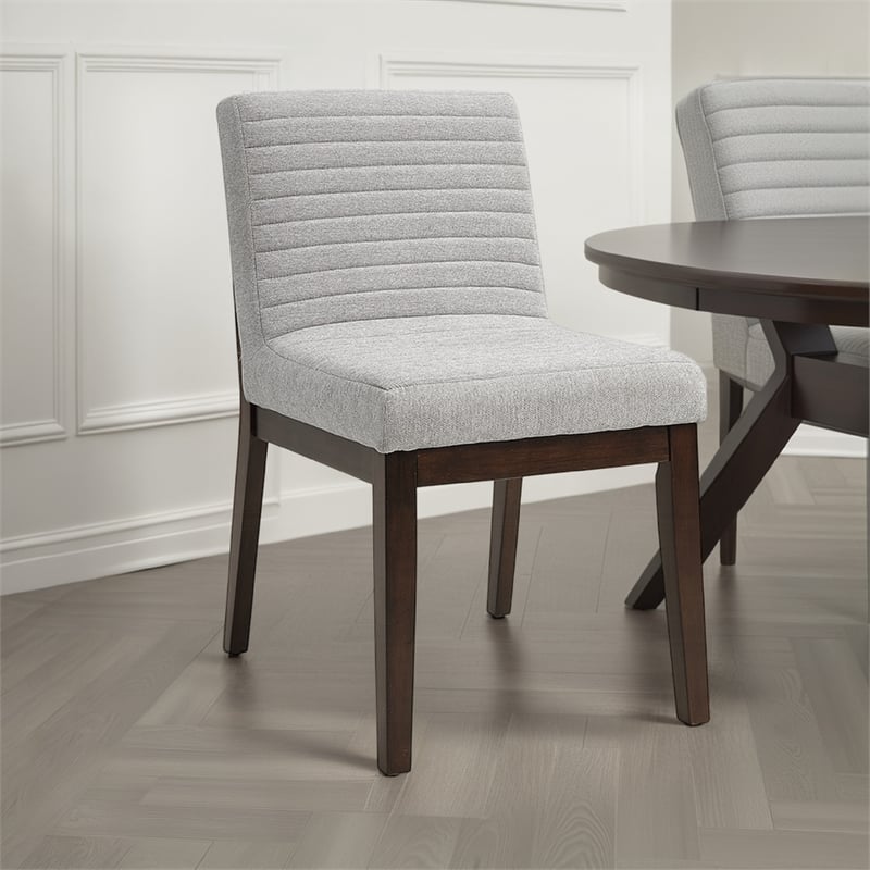 Pemberly Row 2Pc Side Chairs with Gray Linen Upholstery & Foam Cushion in Brown