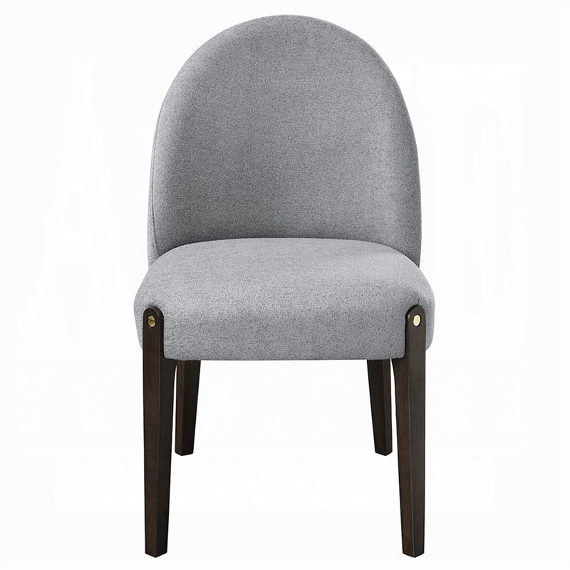 Pemberly Row Set of 2 Side Chairs w/ Gray Chenille Upholstery in Espresso Brown