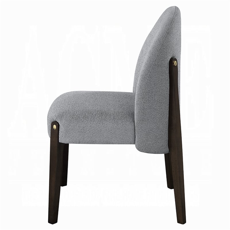 Pemberly Row Set of 2 Side Chairs w/ Gray Chenille Upholstery in Espresso Brown