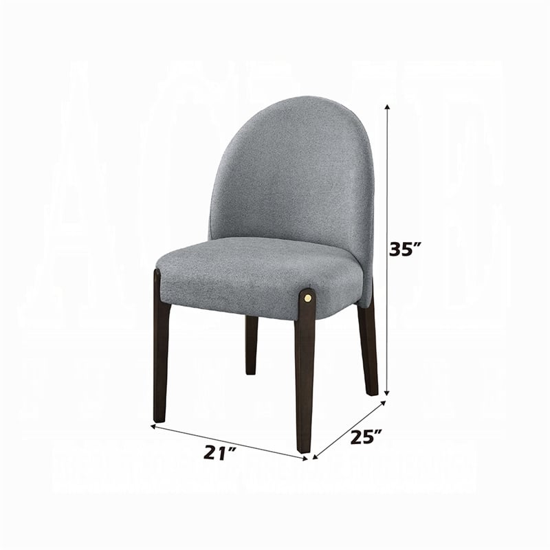 Pemberly Row Set of 2 Side Chairs w/ Gray Chenille Upholstery in Espresso Brown