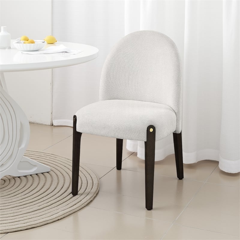 Pemberly Row Set of 2 Side Chairs w/ Beige Chenille Upholstery in Espresso Brown