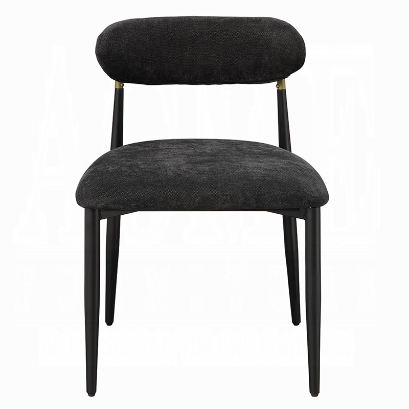 Pemberly Row Set of 2 Side Chairs with Black Chenille & Curved Backrest in Black