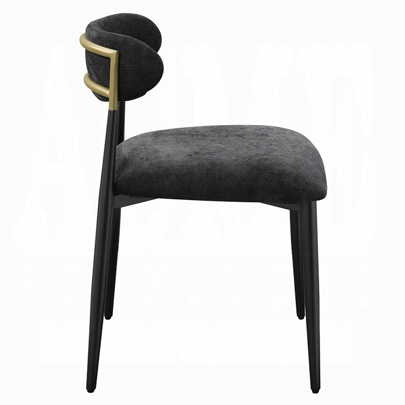 Pemberly Row Set of 2 Side Chairs with Black Chenille & Curved Backrest in Black