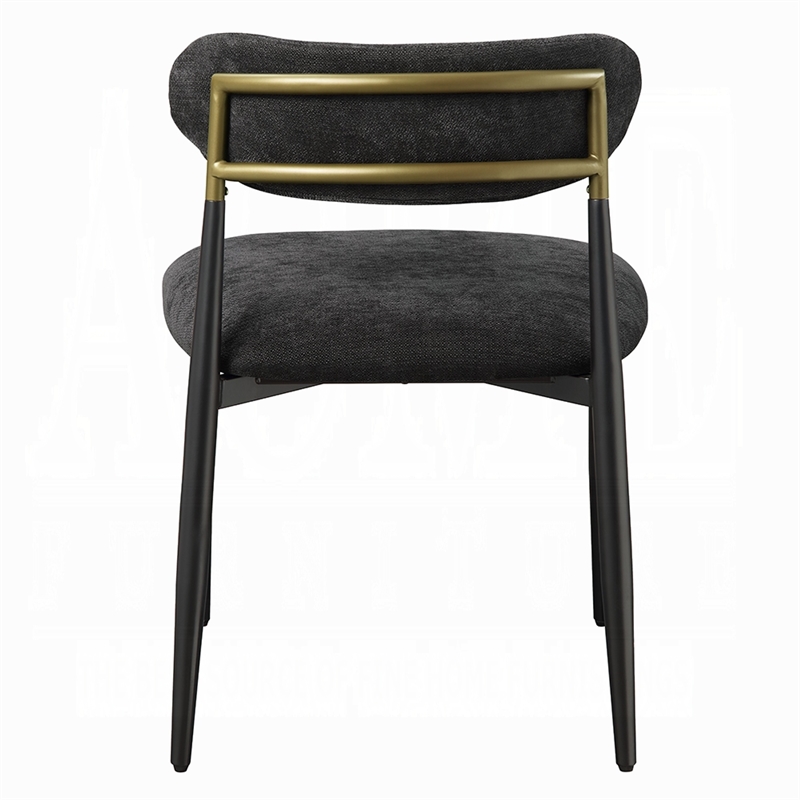 Pemberly Row Set of 2 Side Chairs with Black Chenille & Curved Backrest in Black