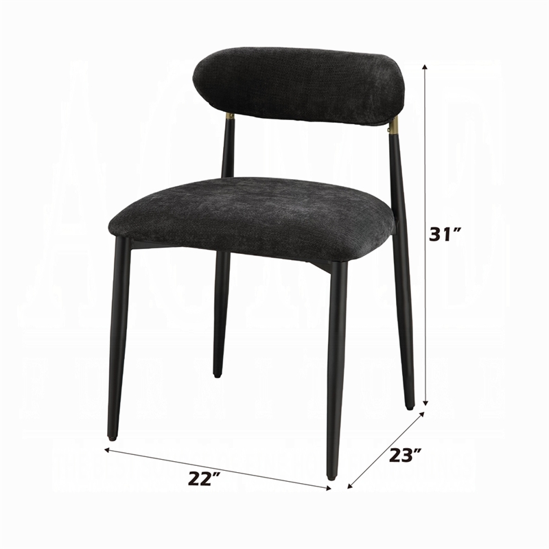 Pemberly Row Set of 2 Side Chairs with Black Chenille & Curved Backrest in Black