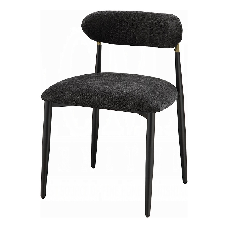 Pemberly Row Set of 2 Side Chairs with Black Chenille & Curved Backrest in Black