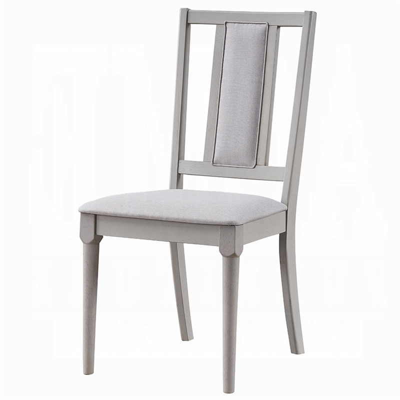 Pemberly Row Set of 2 Dining Side Chairs with Cutout Back and Linen Seat in Gray