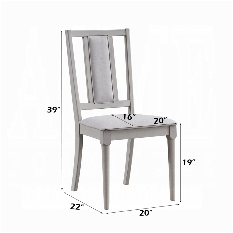 Pemberly Row Set of 2 Dining Side Chairs with Cutout Back and Linen Seat in Gray