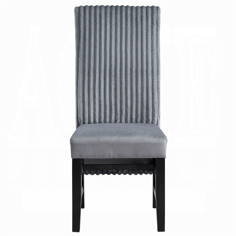 Pemberly Row 2Pc Dining Chairs with Gray Corduroy Cushion & Curved Back in Black