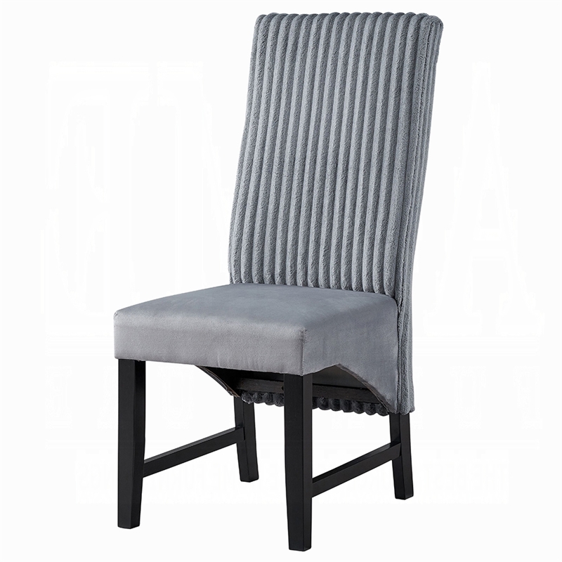 Pemberly Row 2Pc Dining Chairs with Gray Corduroy Cushion & Curved Back in Black