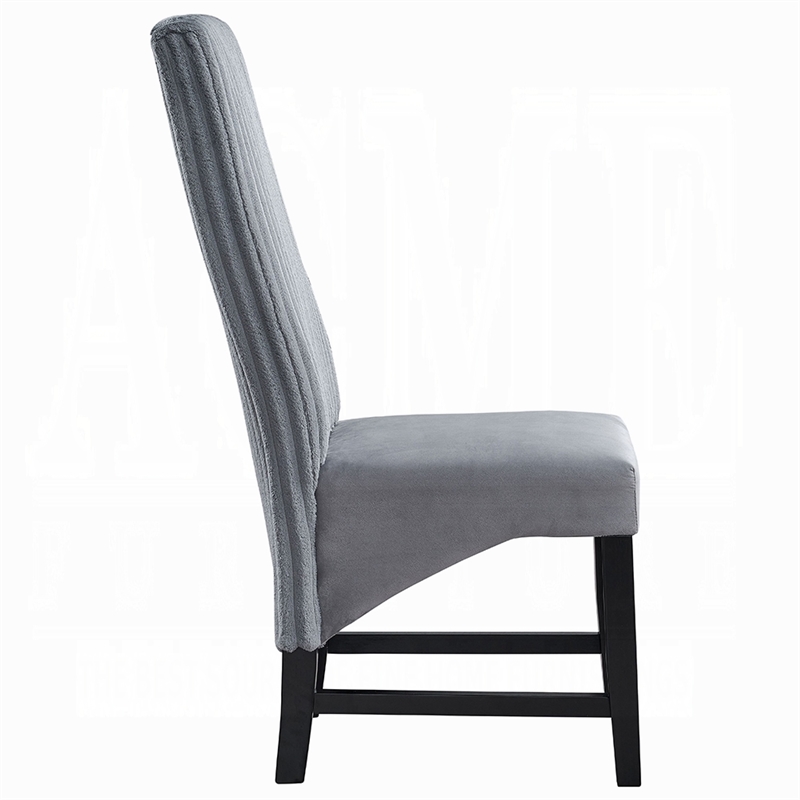 Pemberly Row 2Pc Dining Chairs with Gray Corduroy Cushion & Curved Back in Black