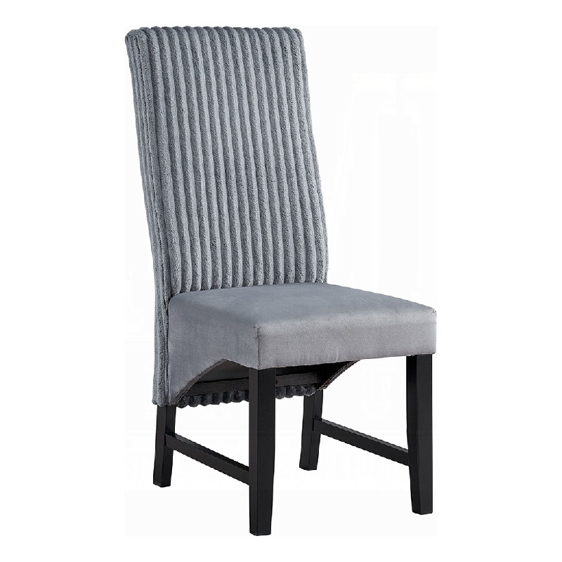 Pemberly Row 2Pc Dining Chairs with Gray Corduroy Cushion & Curved Back in Black