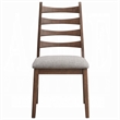 Pemberly Row Set of 2 Slatted Back Side Chairs with Gray Linen Seat in Brown
