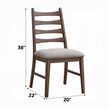Pemberly Row Set of 2 Slatted Back Side Chairs with Gray Linen Seat in Brown