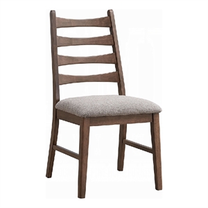 Pemberly Row Set of 2 Slatted Back Side Chairs with Gray Linen Seat in Brown
