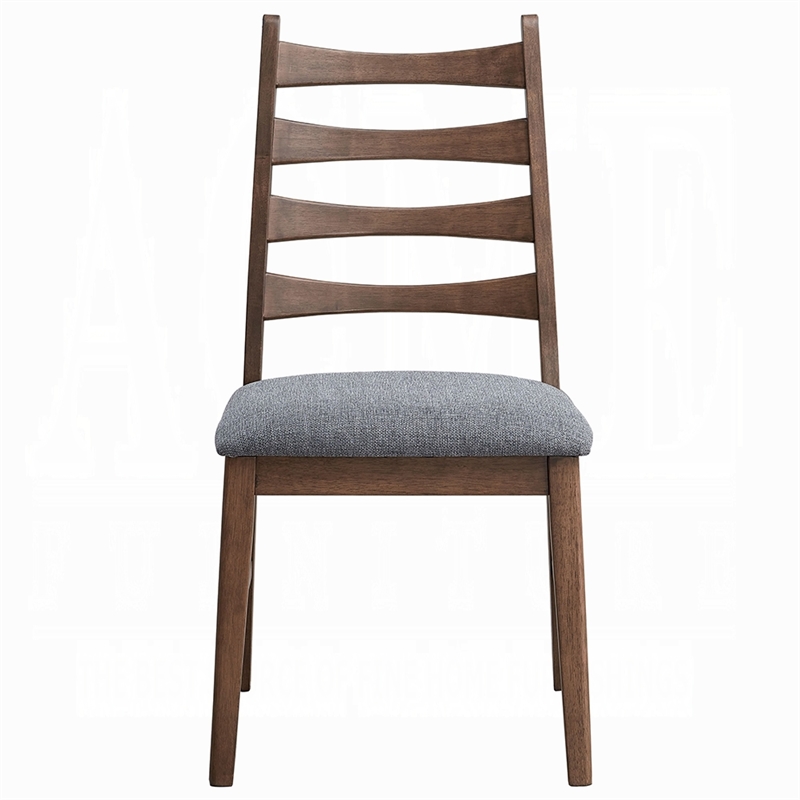 Pemberly Row Set of 2 Slatted Back Side Chairs w/ Dark Gray Linen Seat in Brown