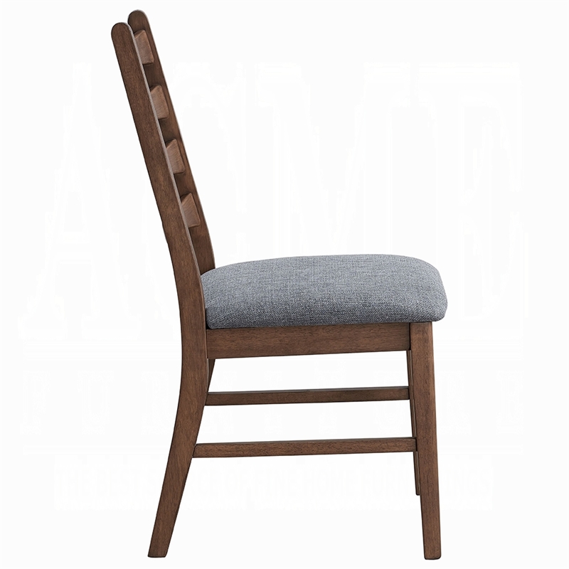 Pemberly Row Set of 2 Slatted Back Side Chairs w/ Dark Gray Linen Seat in Brown