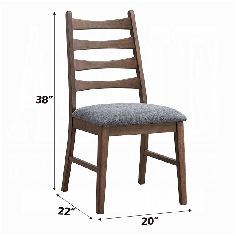 Pemberly Row Set of 2 Slatted Back Side Chairs w/ Dark Gray Linen Seat in Brown