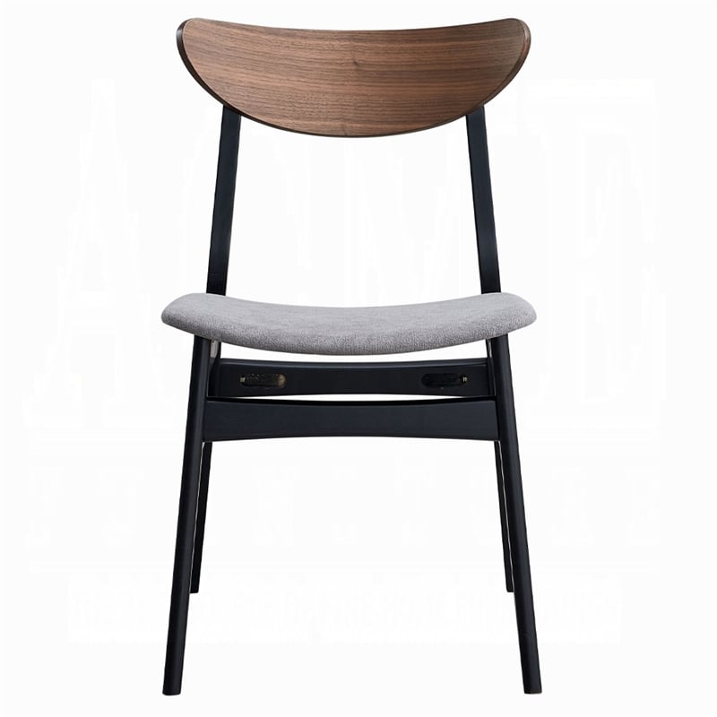 Pemberly Row Set of 2 Side Chairs with Gray Linen and Walnut Back in Black Frame