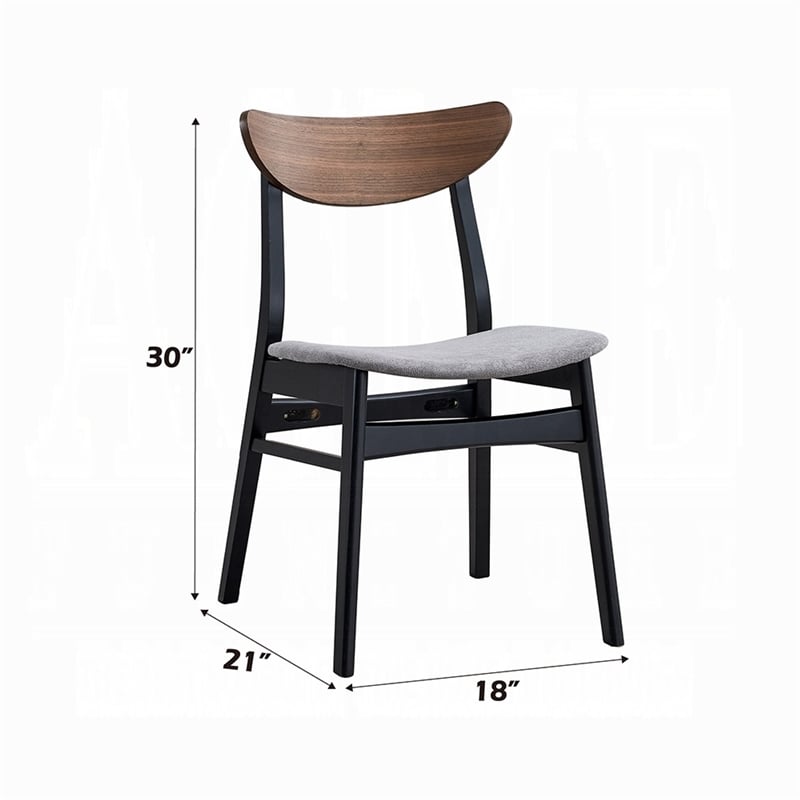 Pemberly Row Set of 2 Side Chairs with Gray Linen and Walnut Back in Black Frame