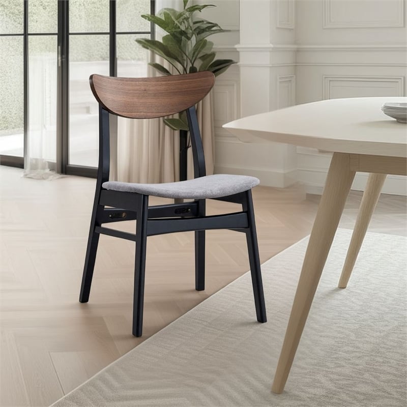 Pemberly Row Set of 2 Side Chairs with Gray Linen and Walnut Back in Black Frame