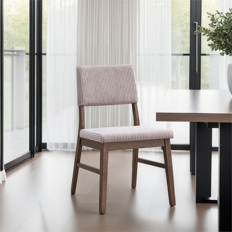 Pemberly Row 2Pc Side Chairs w/ Beige Corduroy Cushion & Cross Support in Walnut