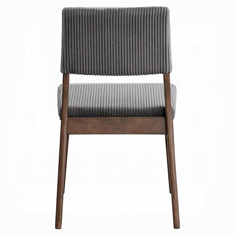 Pemberly Row Set of 2 Side Chairs with Gray Corduroy & Cross Support in Walnut