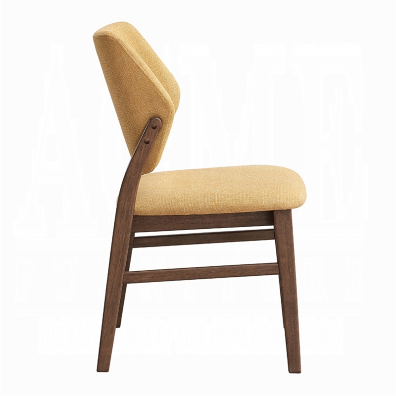 Pemberly Row 2Pc Side Chairs with Yellow Linen Cushion & Cross Support in Walnut