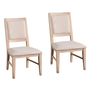 Pemberly Row Side Dining Chair Set of 2 Distressed Natural Brown Wood in Beige