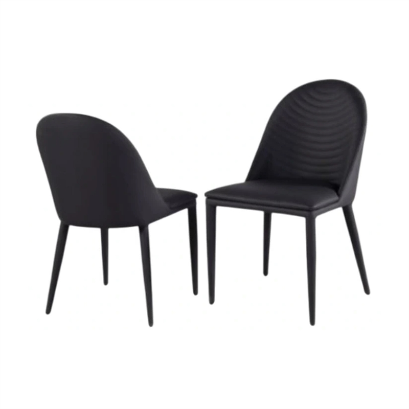 Pemberly Row Side Dining Chair Set of 2 in Black Metal w/ Faux Leather Cushions